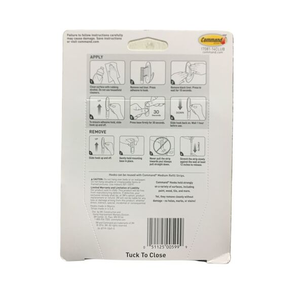 3M Command Brand Medium General Purpose Hooks, White, 14 Hooks & 20 strips, 3lbs - Picture 2 of 2